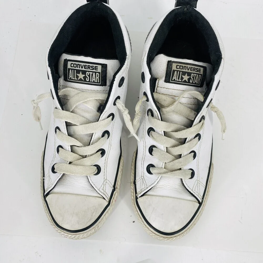 Converse All Star White Leather Junior Size 4.5 Ankle Lace Up Shoes